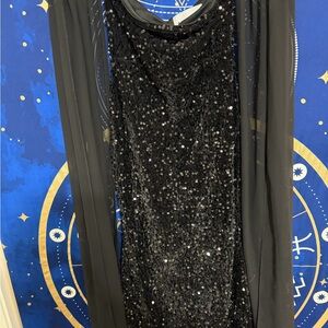 Alisa & Leo Sequin gown with Cathedral sleeve cape